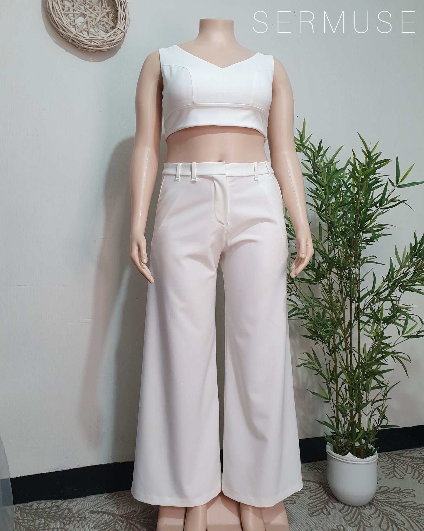 Conjunto Top + Palazzo Blanco Hueso